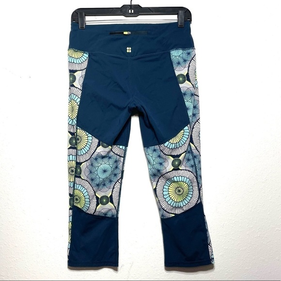 Sweaty Betty Teal Floral Print Crop Leggings M K268 - Picture 2 of 10